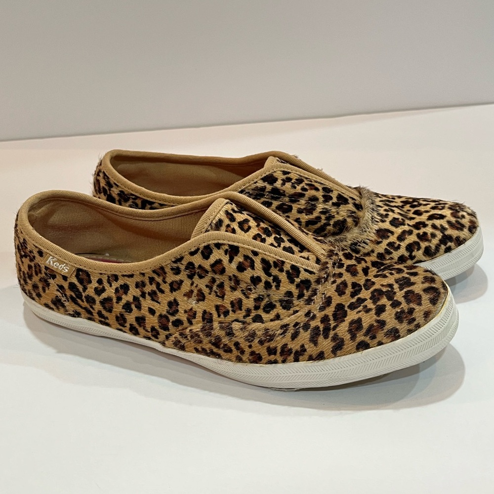 Keds ✖️ Neiman Marcus 🐆 Leopard Cheetah Animal Calf Fur Sneakers Slipons 7 37